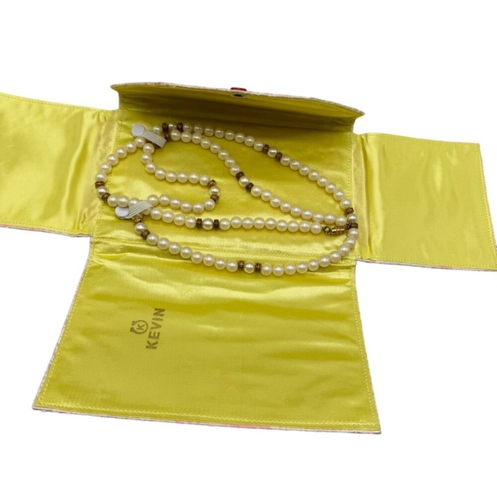 Kevin Satin Jewelry Roll Faux Pearls & Gold Tone Beads Necklace 16" READ